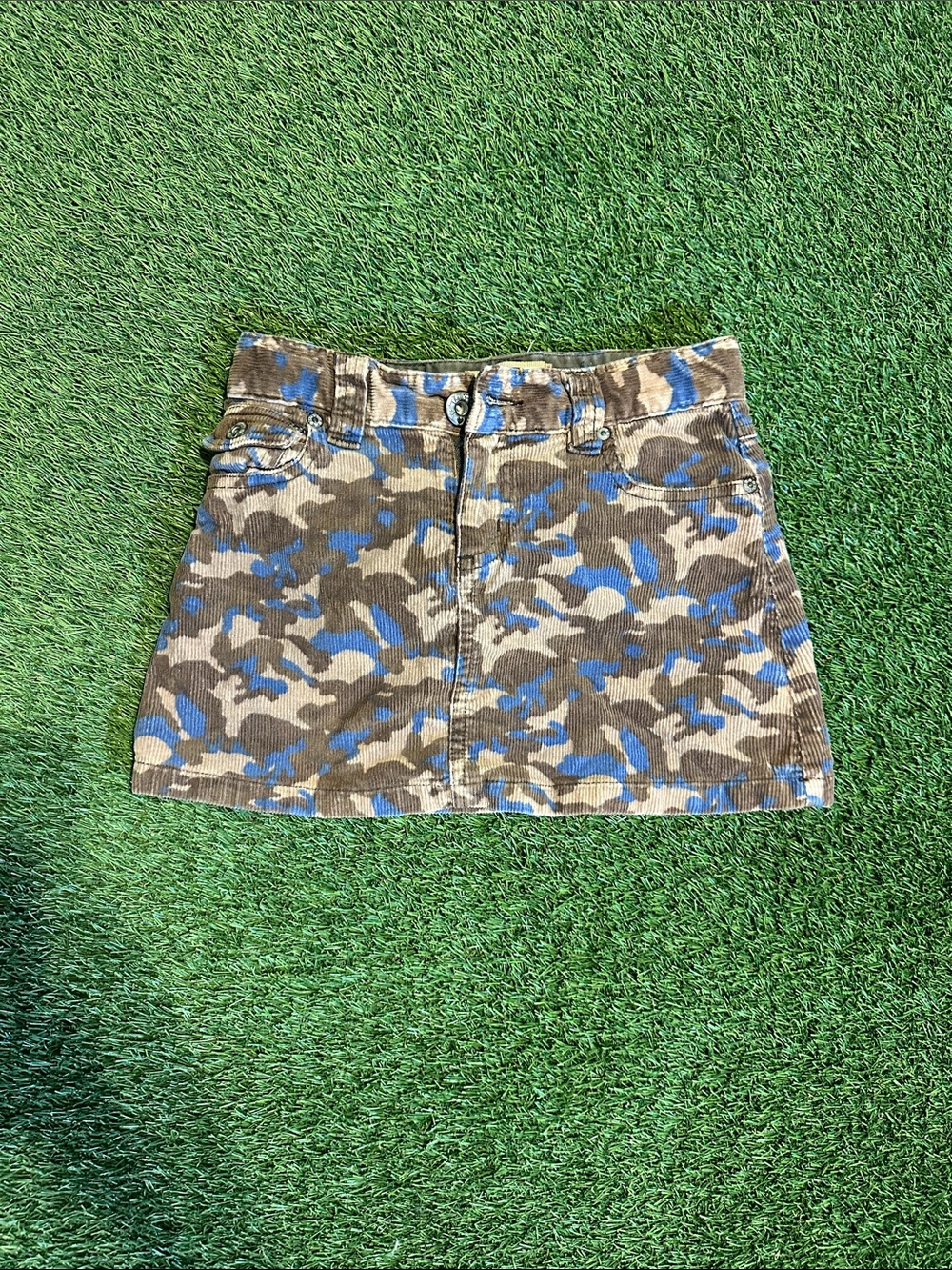 Place Camouflage Corduroy Mini Skirt in Brown and Blue